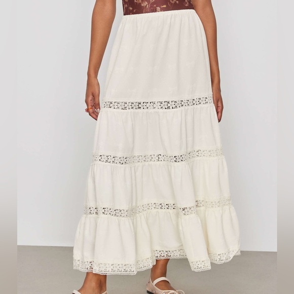 Cider Dresses & Skirts - Cider Cream Tiered Maxi Skirt with Lace Insets